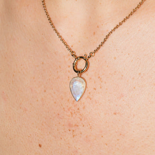 Iridescent Moonstone Teardrop Cut Charm in 14k Yellow Gold