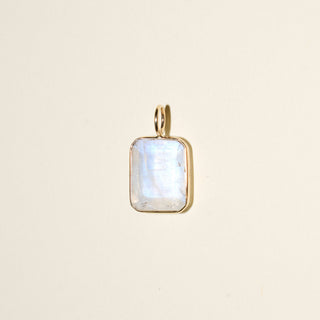 Iridescent Moonstone Emerald Cut Charm in 14k Yellow Gold