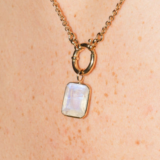 Iridescent Moonstone Emerald Cut Charm in 14k Yellow Gold