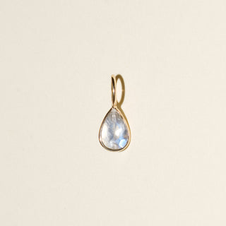 Iridescent Moonstone Teardrop Cut Charm 2 in 14k Yellow Gold