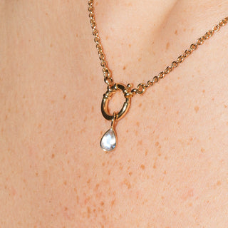 Iridescent Moonstone Teardrop Cut Charm 2 in 14k Yellow Gold