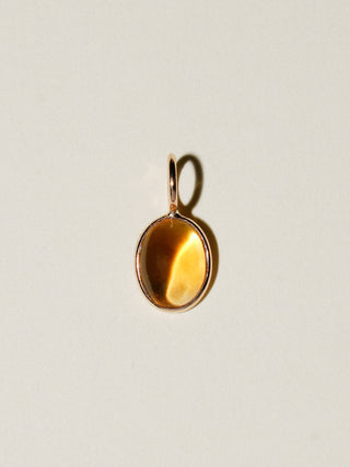 Solar Citrine Oval Cut Cabochon Charm in 14k Yellow Gold