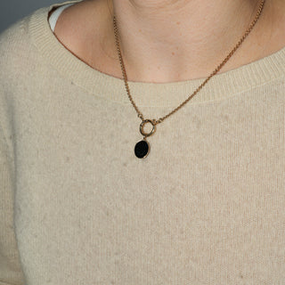 Space Black Tourmaline Oval Cut Charm in 14k Yellow Gold