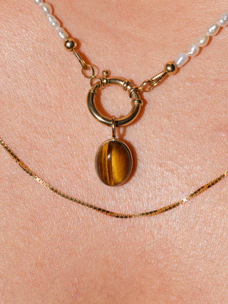 Safari Tigers Eye Oval Cabochon Charm in Yellow 14k Gold