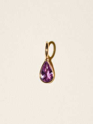Tenderness Pink Sapphire Teardrop Cut Charm in Yellow 14k Gold