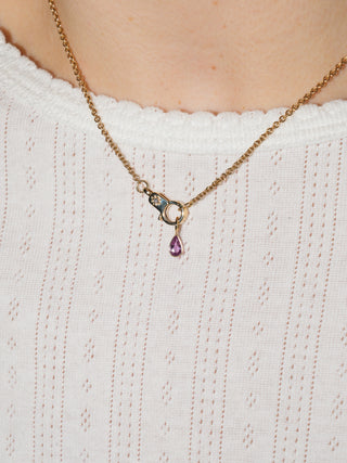 Tenderness Pink Sapphire Teardrop Cut Charm in Yellow 14k Gold