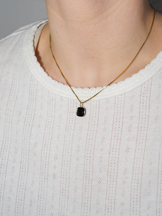 Inky Black Tourmaline Cushion Cut Charm in Yellow 14k Gold