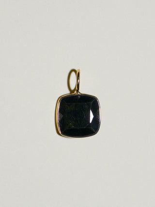 Inky Black Tourmaline Cushion Cut Charm in Yellow 14k Gold