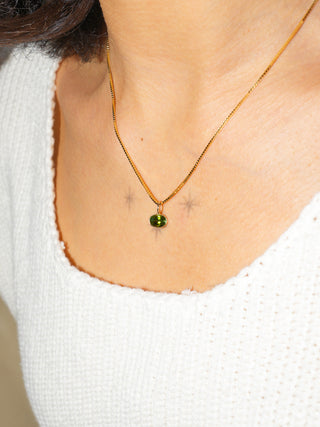 Dark Green Tourmaline East West Oval Cut Charm in Yellow 14k Gold