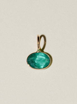 Simply Green Emerald East West Oval Cut Charm in 14k Yellow Gold