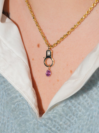 Bailar Pink Sapphire Oval Cut Charm in Yellow 14k Gold