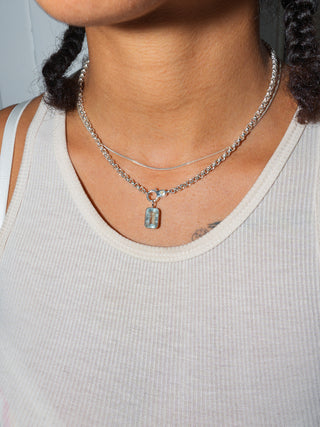 Manta Aquamarine Emerald Cut Charm in White 14k Gold