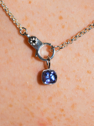 Mardi Gras Tanzanite Cushion Cut Charm in White 14k Gold