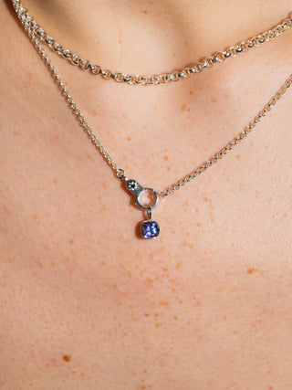 Mardi Gras Tanzanite Cushion Cut Charm in White 14k Gold
