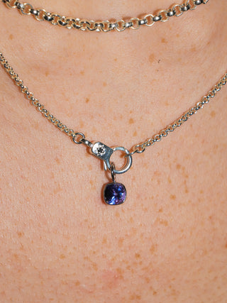 Mardi Gras Tanzanite Cushion Cut Charm in White 14k Gold
