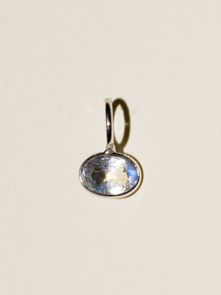 Glowing Moonstone East West Oval Cut Charm in 14k White Gold
