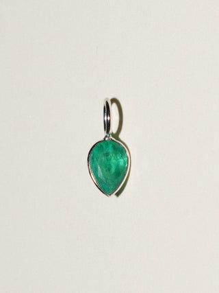 Lake Green Emerald Inverted Pear Cut Charm in White 14k Gold