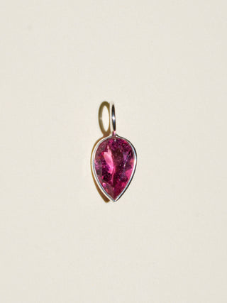 Valentine Pink Tourmaline Inverted Teardrop Cut Charm in Sterling Silver