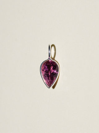 Lucky Pink Tourmaline Inverted Teardrop Cut Charm in Sterling Silver