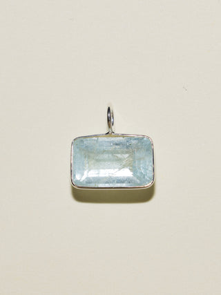 Misty Teal Aquamarine East West Emerald Cut Charm in Sterling Silver