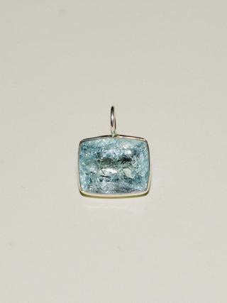 Crushed Ice Blue Aquamarine East West Emerald Cut Charm in Sterling Silver