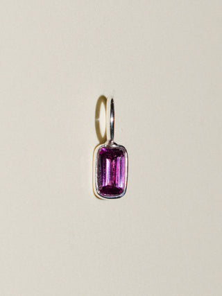 Raspberry Garnet Emerald Cut Charm in Sterling Silver