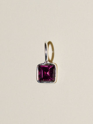 Mulled Garnet Square Cut Charm in Sterling Silver