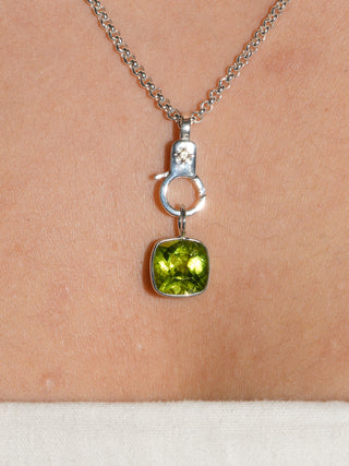 Lion Peridot Cushion Cut Charm in Sterling Silver