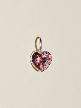Beating Pink Tourmaline Heart Cut Charm in Sterling Silver