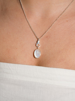 Night Sky Moonstone Oval Cut Charm in Sterling Silver