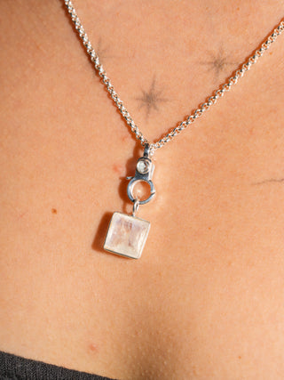 Crushed Ice Moonstone Square Cut Charm in Sterling Silver