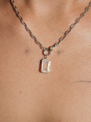 Raleigh Moonstone Emerald Cut Charm in Sterling Silver