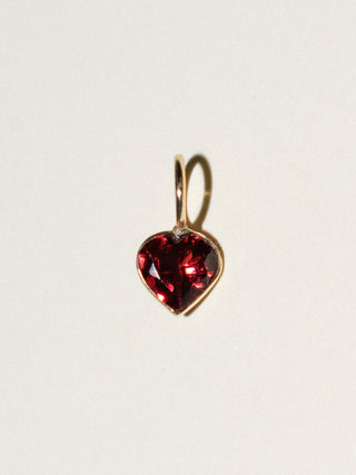 Garnet Heart Cut Charm in Yellow 14k Gold