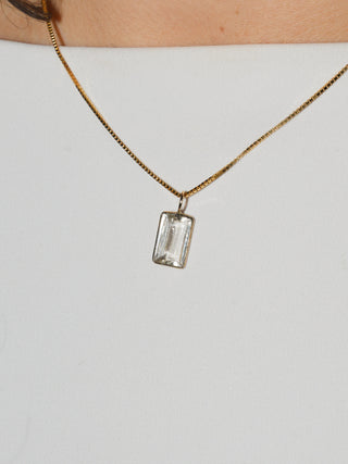 Marshmallow Scapolite Emerald Cut Charm in 14k Yellow Gold