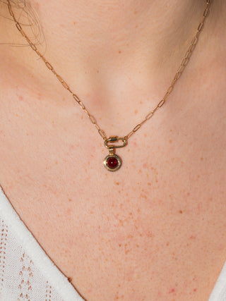 Bourdeaux Garnet Round Cabochon Triple Charm in Yellow 14k Gold