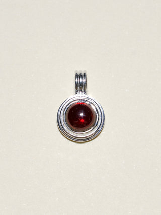 Merlot Garnet Round Cabochon Triple Charm in Sterling Silver