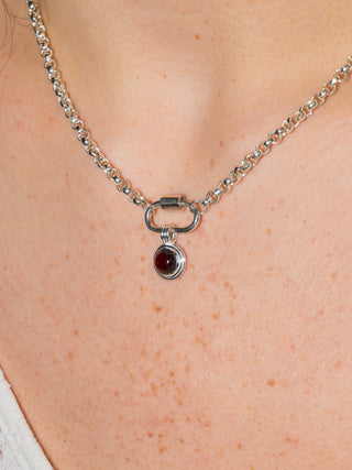 Merlot Garnet Round Cabochon Triple Charm in Sterling Silver
