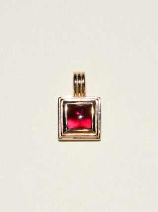 Cabarnet Garnet Square Cabochon Triple Charm in Yellow 14k Gold
