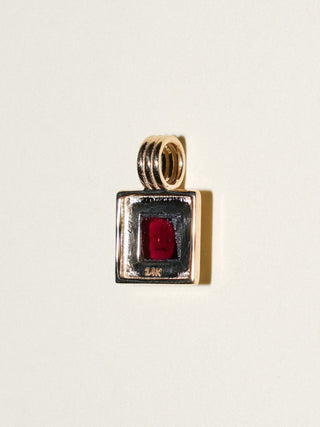 Cabarnet Garnet Square Cabochon Triple Charm in Yellow 14k Gold