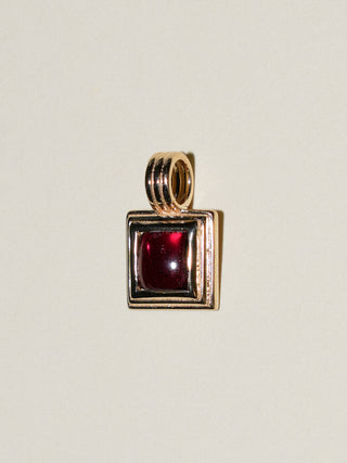 Cabarnet Garnet Square Cabochon Triple Charm in Yellow 14k Gold