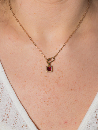 Cabarnet Garnet Square Cabochon Triple Charm in Yellow 14k Gold