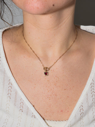 Cabarnet Garnet Square Cabochon Triple Charm in Yellow 14k Gold