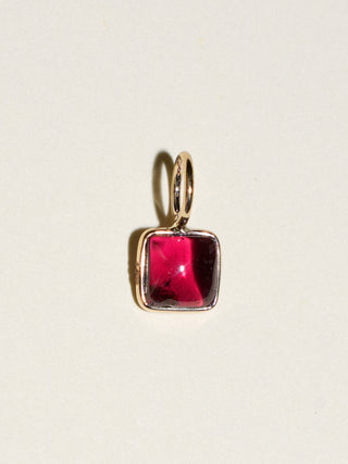 Moody Garnet Square Cabochon Charm in Yellow 14k Gold