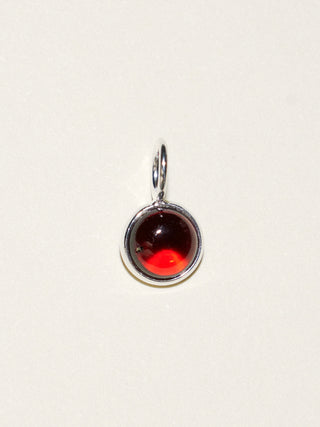Velvety Garnet Round Cabochon Charm in Sterling Silver
