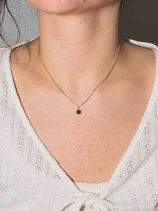 Velvety Garnet Round Cabochon Charm in Sterling Silver