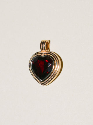 Port Garnet Heart Cut Triple Charm in Yellow 14k Gold