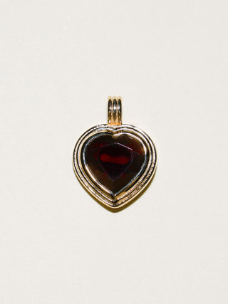 Port Garnet Heart Cut Triple Charm in Yellow 14k Gold