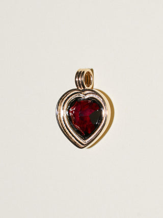 Port Garnet Heart Cut Triple Charm in Yellow 14k Gold