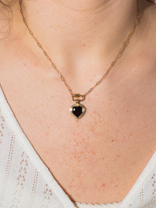 Port Garnet Heart Cut Triple Charm in Yellow 14k Gold