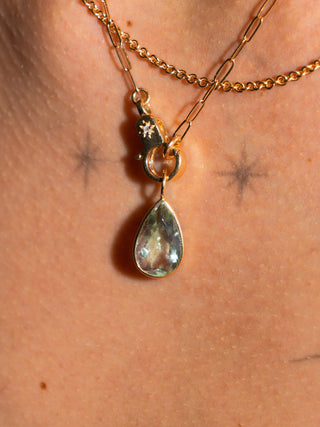 Rainbow Mist Fluorite Teardrop Cut Charm in Yellow 14k Gold